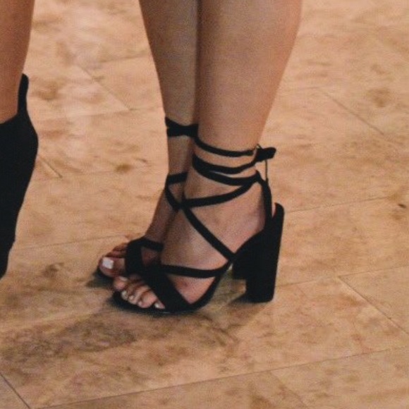 Black Strappy Sandal Heels - Picture 1 of 8